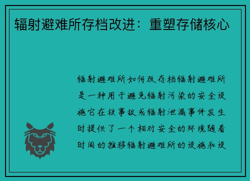 辐射避难所存档改进：重塑存储核心